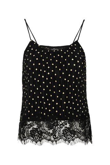 Topshop Petite Spot Print Lace Hem Cami