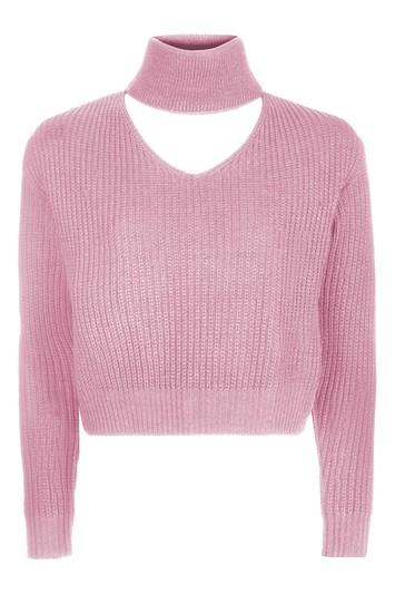 Topshop *cropped Choker Knitted Jumper By Glamorous