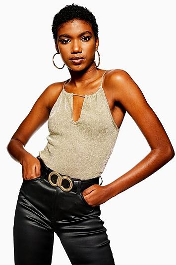 Topshop Metallic Plunge Cami Top