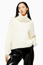Topshop Ivory Knitted Chunky Cable Roll Neck Jumper
