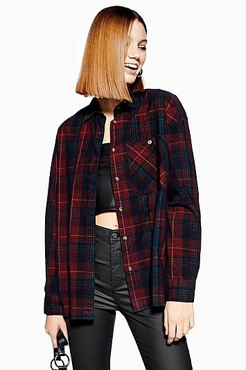 Topshop Petite Check Corduroy Shirt