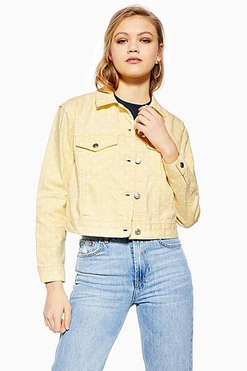 Topshop Yellow Polka Dot Denim Jacket