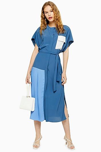 Topshop Blue Colour Block Shirt Dress