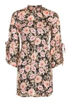 Topshop Peony Print Blush Tie Sleeve Tea Dress