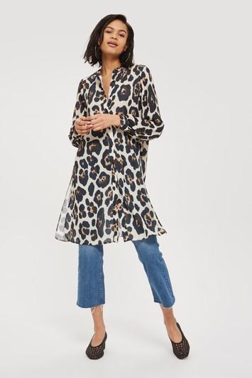 Topshop *leopard Print Longline Shirt By Love