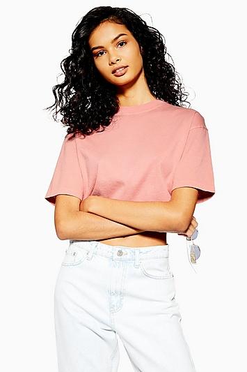 Topshop Pink Washed Cropped T-shirt
