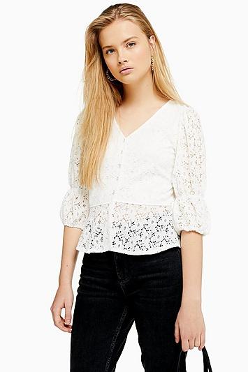 Topshop Lace Button Peplum Top
