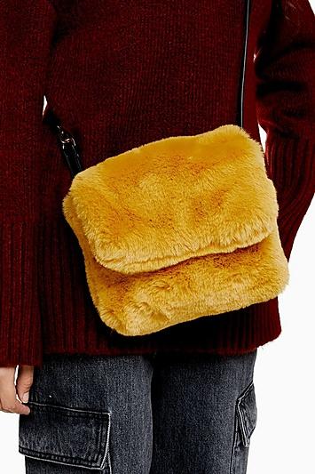 Topshop Frida Mustard Faux Fur Cross Body Bag