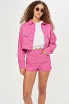 Topshop Pink Hacked Denim Jacket