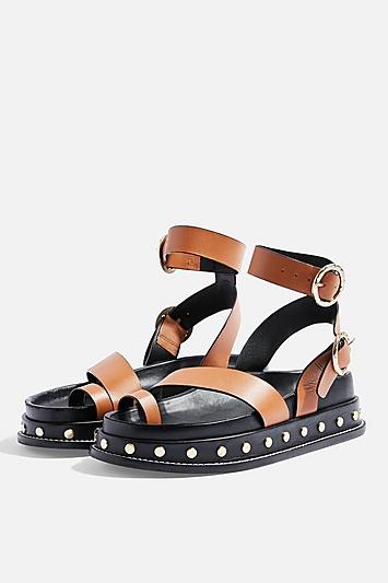 Topshop Fawn Tan Footbed Sandals
