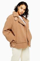 Topshop Petite Camel Borg Biker Jacket