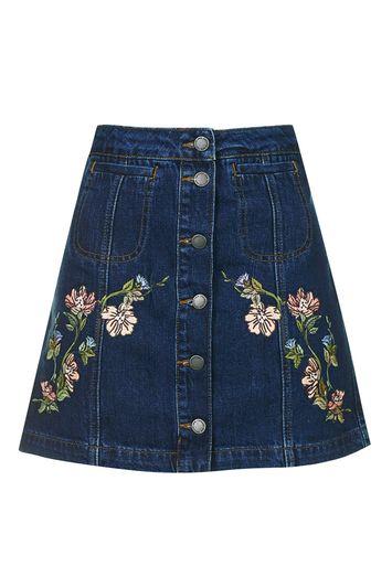 Topshop Moto Floral Embroidered Skirt
