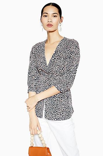 Topshop Leopard Self Belt Wrap Blouse