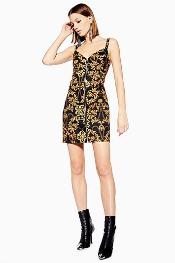 Topshop Chain Print Black Denim Dress