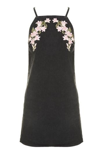 Topshop Moto Embroidered Pinafore Dress