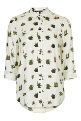 Topshop Cactus Print Long Sleeve Shirt