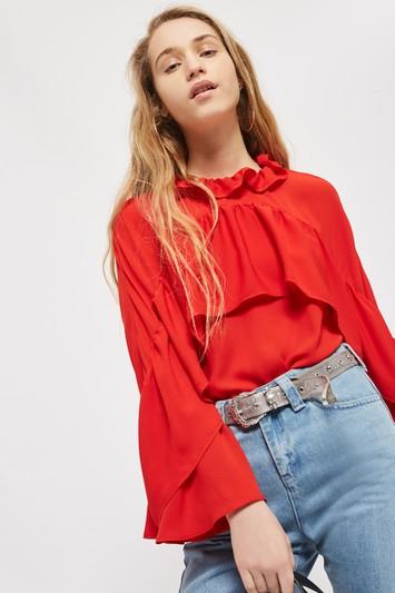 Topshop Double Ruffle Tie Back Blouse