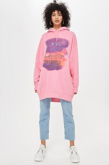 Topshop 'new York City' Long Line Hoodie