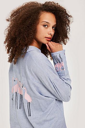 Topshop Flamingo Embrodiered Shirt