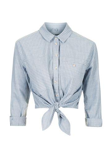 Topshop Moto Denim Cropped Tie Shirt