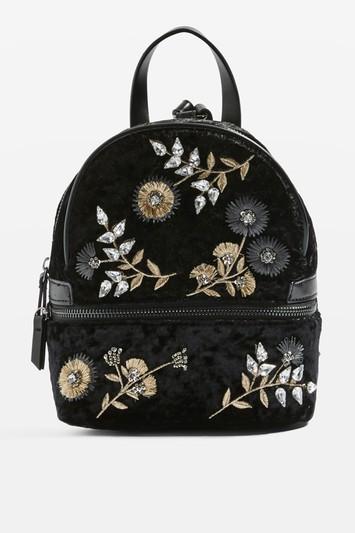 Topshop Vera Mini Velvet Flower Backpack
