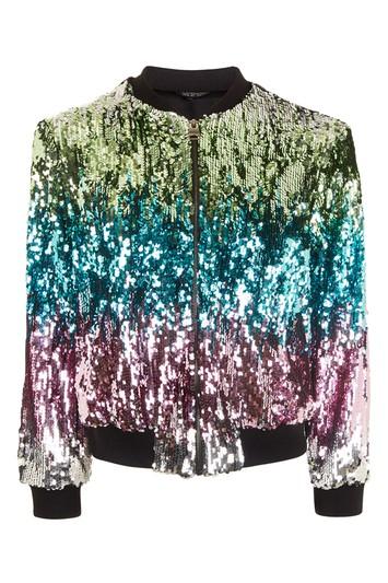 Topshop Sequin Ombre Bomber Jacket