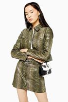 Topshop Green Snake Zip Through Fitted Jacket