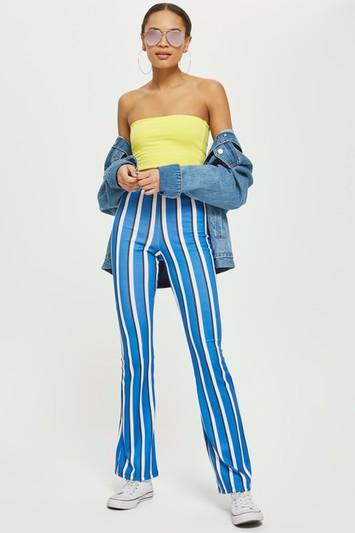 Topshop Blue Striped Flare Trousers