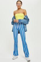 Topshop Blue Striped Flare Trousers