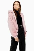 Topshop Pink Faux Fur Zip Hoodie