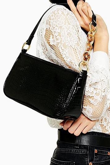 Topshop Spin Black Crocodile Shoulder Bag