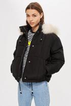 Topshop Petite Faux Fur Lined Quilted Puffer Jacket