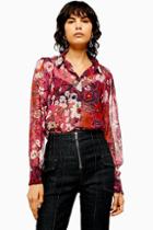 Topshop Idol Frill Poppy Floral Print Long Sleeve Shirt