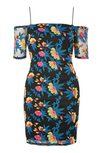 Topshop Embroidered Cold Shoulder Bardot Dress