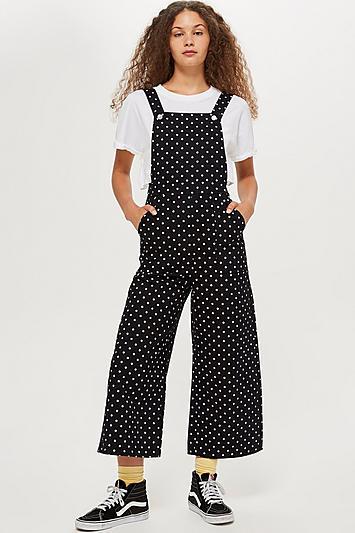 Topshop Spot Cropped Denim Jumpsuit