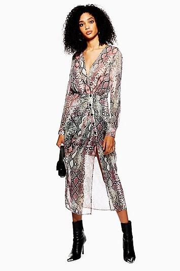 Topshop Snake Print Chiffon Midi Dress