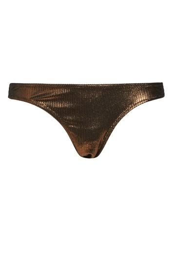 Topshop Metallic Ribbed High Leg Bikini Bottoms
