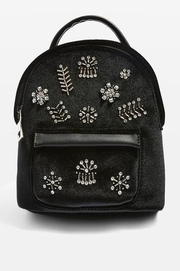Topshop Bling Mini Velvet Diamante Backpack