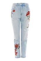 Topshop Moto Flower Embroidered Mom Jeans