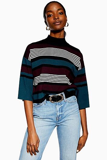 Topshop *striped Cropped Knitted Jumper By Native Youth