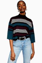 Topshop *striped Cropped Knitted Jumper By Native Youth