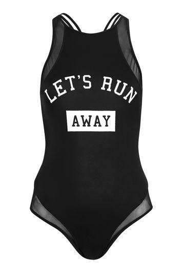 Topshop Lets Run Away Slogan Swimsuit
