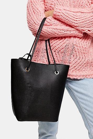 Topshop Salt Black Lizard Tote Bag