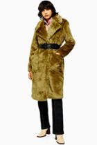 Topshop Chartreuse Faux Fur Belted Coat