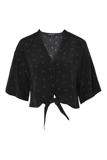Topshop Heart Print Tie Front Blouse