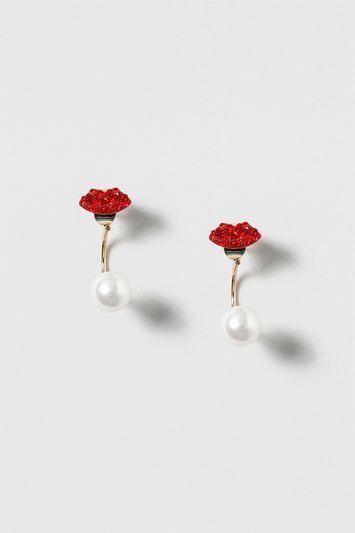 Topshop Lips And Pearl Front And Back Earrings