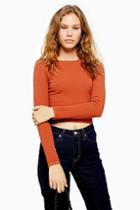 Topshop Rust Long Sleeve Picot Trim Top