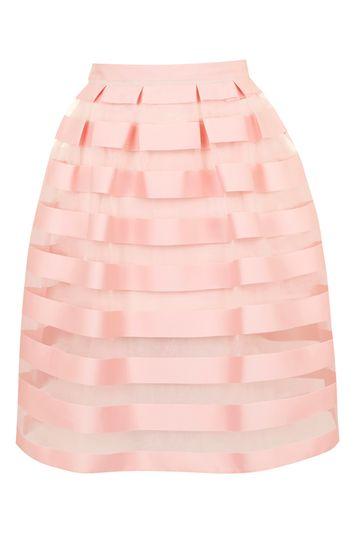 Topshop Petite Sheer Stripe Midi Skirt