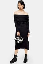 Topshop Black Cut And Sew Bardot Midi Dress