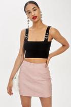 Topshop Crystal Pearl Leather Mini Skirt